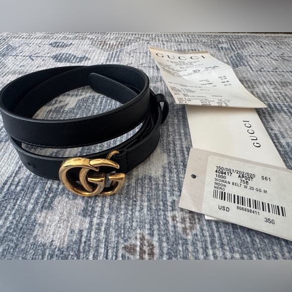 Gucci Black Leather Belt Gold Buckle main image 4